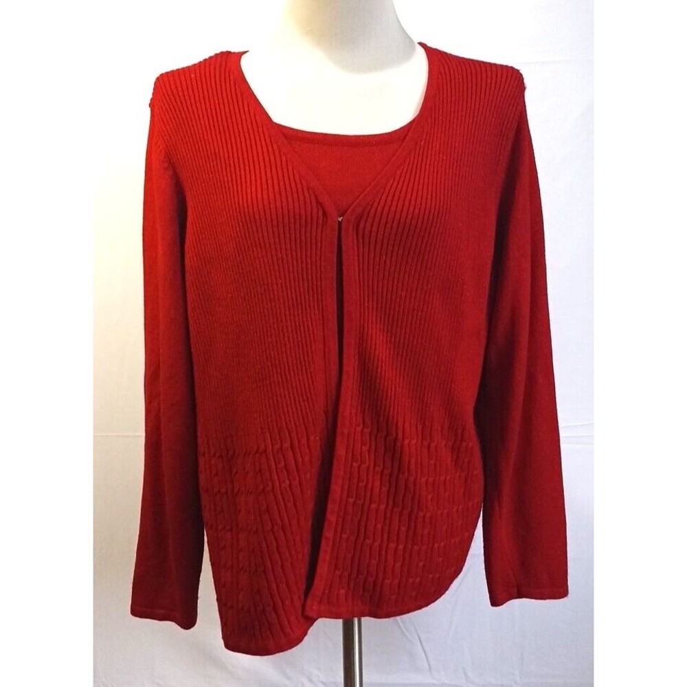 Sag Harbor Women's Red Sparkle Cardigan Sweater Size 2X